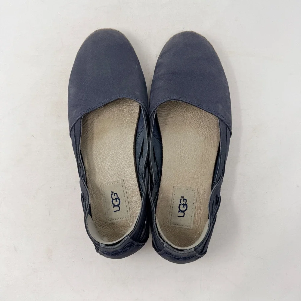 UGG Chivon Navy Blue Suede Espadrille Flats‎ Size 8 Braided Coastal Fisherman